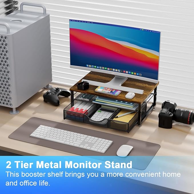 gianotter Computer Monitor Stand Riser, office organizer with Drawer, Office Organizers Storage for Classroom Office Supplies (Wood) | Wood Desk Organizers and Accessories Desk Accessories & Workspace Desktop Organizers Storage for Printer Stand (Wood)