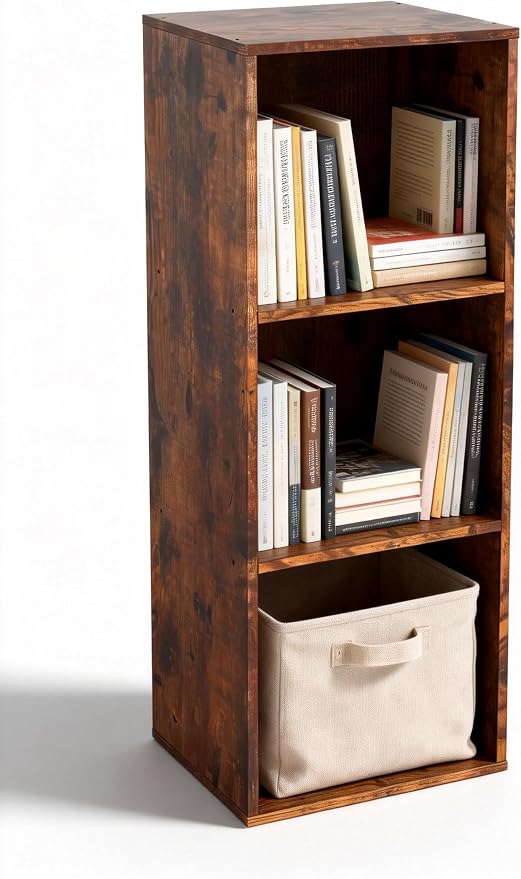 Cube Storage Organizer, 3 Cube Retro Bookshelf, Freestanding 3 Tier Open Shelf, Rustic Brown Retro Shelves for Home Office, Bedroom, Living Room, Study