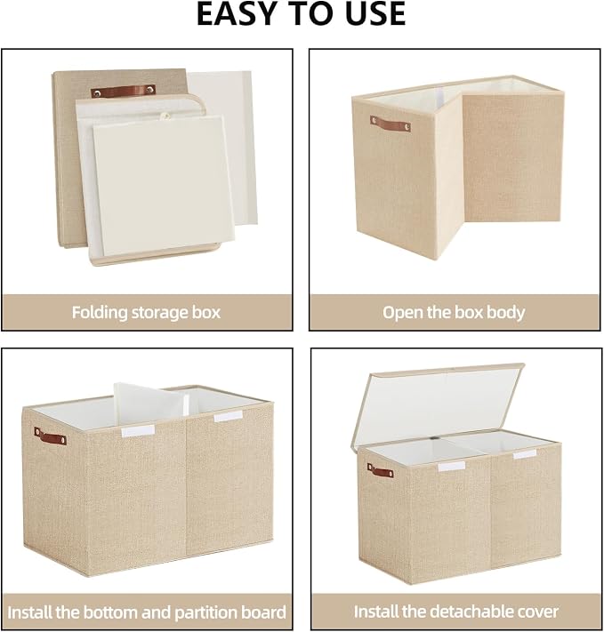 Bagnizer Large Toy Storage Box with Lids, Collapsible Sturdy Baby Storage Organizer Chest Bin Basket for Kids, Boys, Girls, Playroom, Nursery, Bedroom, Closet 25"x13"x16" (Khaki)