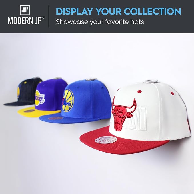 Adhesive Hat Hooks for Wall (8-Pack) - Hat Rack for Baseball Caps, Minimalist Hat Display, Strong Hold Hat Hangers for Wall - USA Patented, Clear