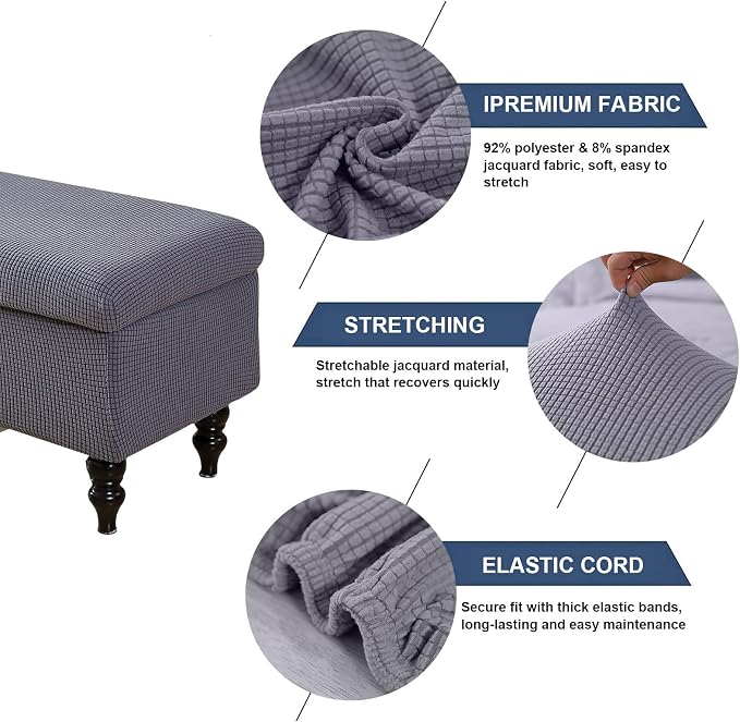 FUANGUI Ottoman Cover Slipcovers Rectangular Folding Stretch | Storage Bench Footrest Sofa Stool Covers Footstool Protector with Elastic Bottom, Removable Washable,Medium
