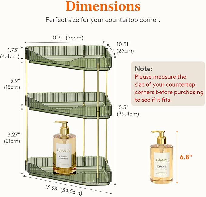Lifewit 3 Tier Corner Bathroom Counter Organizers and Storage, Green | Plastic Makeup Skincare Organizers Countertop, Large Sink Cosmetic Perfume Shelf for Bedroom, Dresser, Kitchen, Vanity