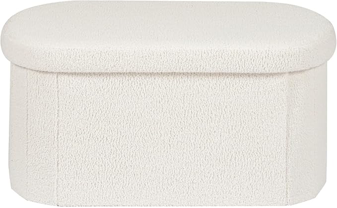 PINPLUS Storage Ottoman Bench Tufted Oval with Storage for Living Room Boulce Foot Rest, Velvet Foot Rest 30"x15"x15" White