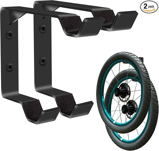 2 Pack Bike Wheel Rack Garage Wall Mount Carbon Steel Storage Hooks Heavy | Spare bike wheel hangers garage wall mount, indoor vertical holder, double wheel tire rack, carbon steel easy to install