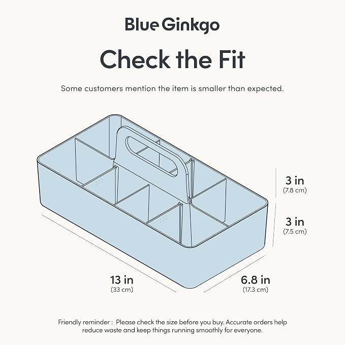 BLUE GINKGO Stackable Organizer Caddy, Long, Blue, Made in Korea | Portable. Adjustable. Home, Office & School Storage.