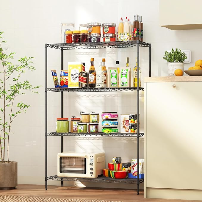 FDW | 4-Tier Wire Shelf | 35" x 13" x 53" | Black | Storage Shelves with Adjustable Racks, Holds upto 800 lbs | Rust-Resistant, No-Tool Assembly | For Home, Garage