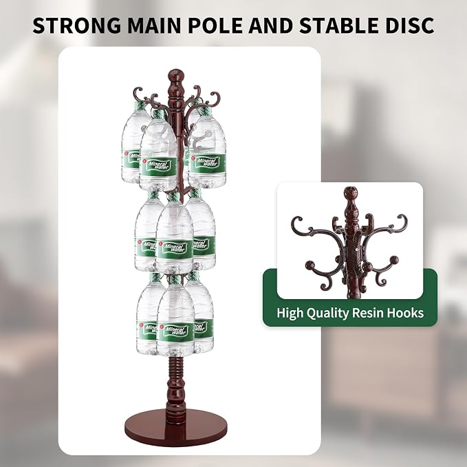 OIRUMIE Solid Wood Coat Rack, Vintage Coat Rack Frestanding for Entryway | Wooden Coat Rack Stand with 14 Hooks,Classic Coat Hanger Stand with Round Base,Coat Clothes Tree Stand for Hallway,Office
