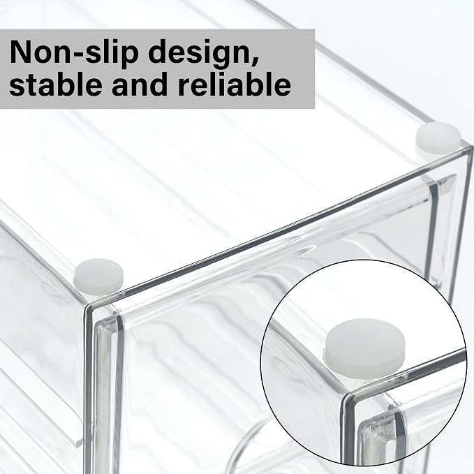 Prsildan Acrylic Drawer Makeup Organizer with 4 Drawers, Set of 2 | Clear, Baby Bottle Storage, For Vanity Countertop Bathroom Cosmetic Office Desk, Craft Jewelry Art Supply Organization