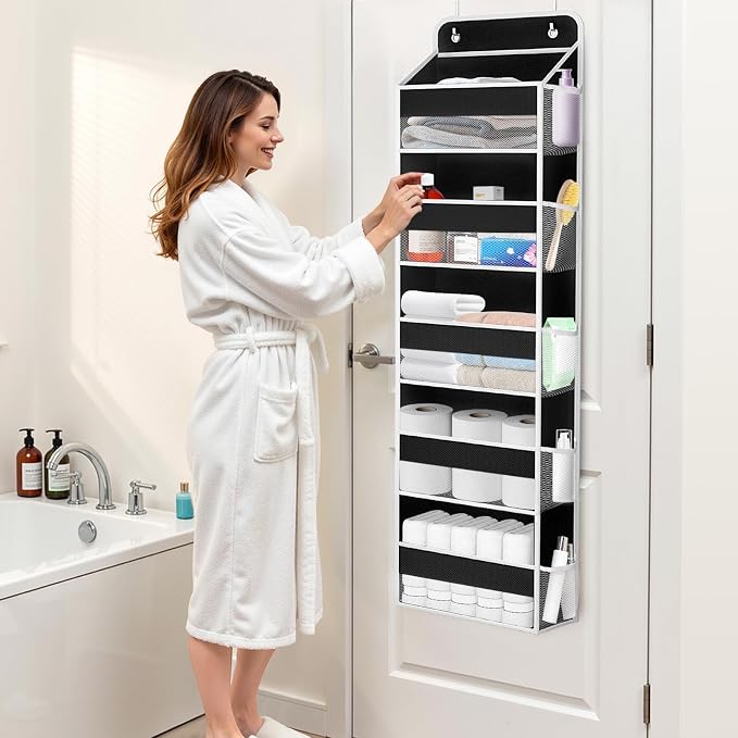 Over The Door Organizer Storage Large Capacity Hanging Bedroom Storage | 5 Shelves, 40 LB Capacity, Foldable Mesh Design, Clear Window, Sturdy, Large Storage Organizer for Nursery, Pantry & Closet