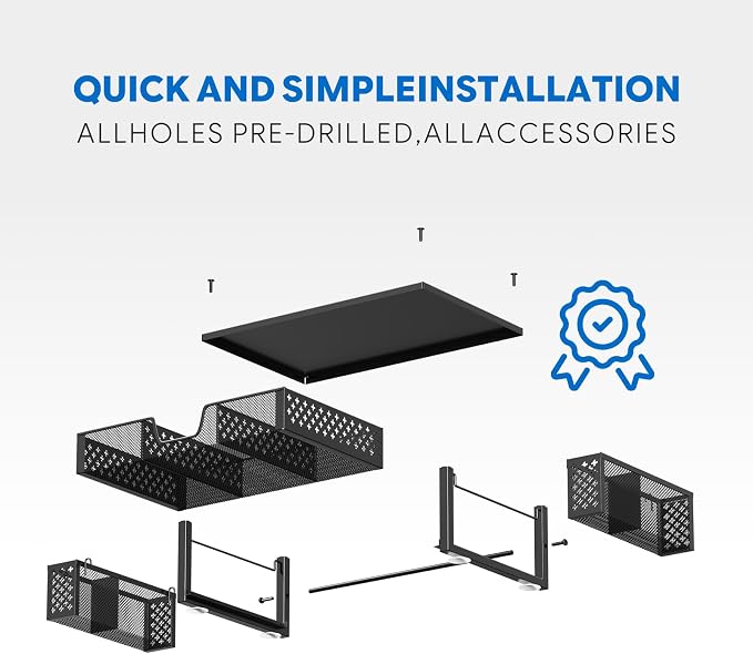 Simple Trending Desk Organizer, Computer Monitor Stand Riser, Black | Metal Laptop & Printer Stand, Desktop Organizer with Drawer & 2 Pen Holders, Anti-Slip Pads, 18.5"W x 9.5"D x 4.75"H