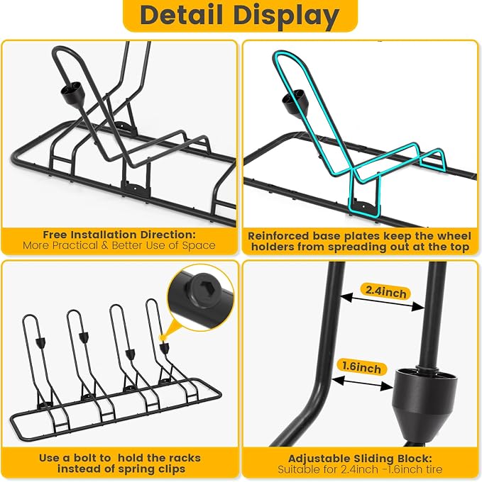 Kingarage 4 Floor Bike Rack, Safeguard Disc Brakes & Derailleurs Design, Waterproof Bicycle Stand Indoor/Outdoor/Garage Use, Fits 12"-29" Tires, Upgraded 0.63" Steel Tubes for Stability