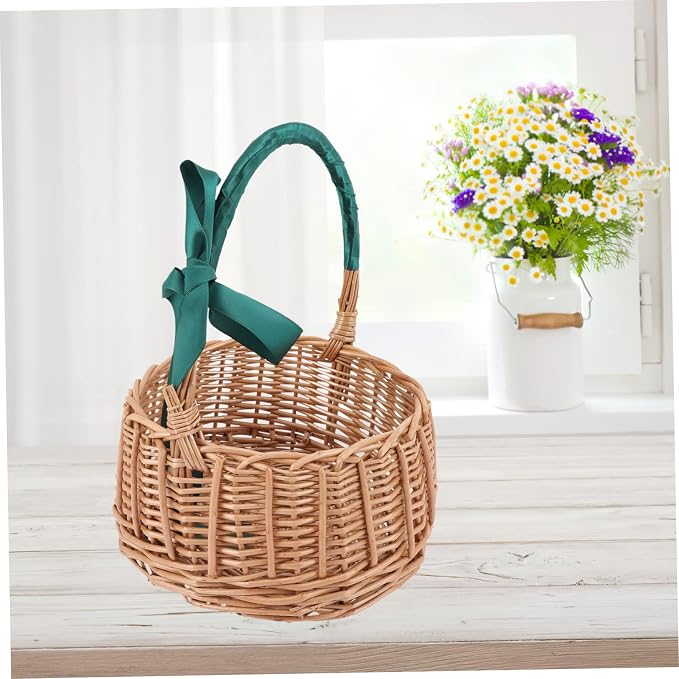 KICHOUSE Natural Rattan Woven Storage Basket Decorative Wicker Organizer for Home Beautiful Color Design for Storing Plants Flowers and Room and Bedroom Decor