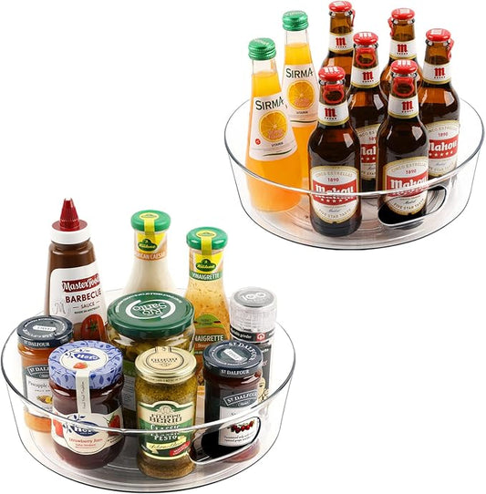 Guzon 2 Pack Lazy Susan Turntable, 11.5" Rotating Organizer with Handles | Pantry Organizers and Storage, Clear BPA-Free Spice Rack for Cabinet, Kitchen, Refrigerator, Table Top, Pantry, Countertop