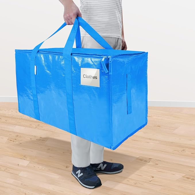 TICONN 6 Pack Extra Large Moving Bags Heavy Duty with Zippers & Carrying Handles, Durable Storage Bags Moving Boxes for Closet Organizers and Storage (6 Pack, Sky Blue)