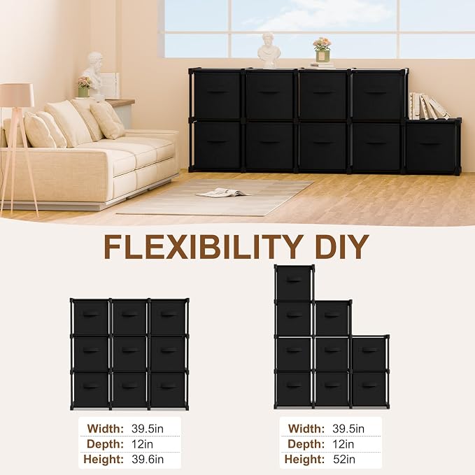 Briwooody 9 Cube Storage Organizer Storage Bins Shelf,Black