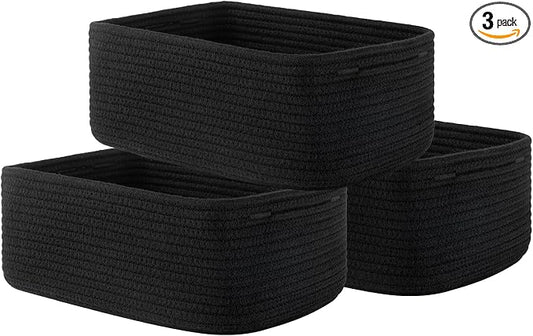 KALLAX Small Woven Storage Basket for Organizing, 13.5x9.5x5 inches, 3 Pack | Shelf baskets for closet organization, toy storage and home decor, Perfect as empty gift baskets for holidays, Black