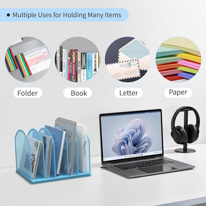 Gawerk 5-Section Vertical Desktop Organizer, 5-Section Mesh File Folder Stand Sorter for Office Home Classroom Organization