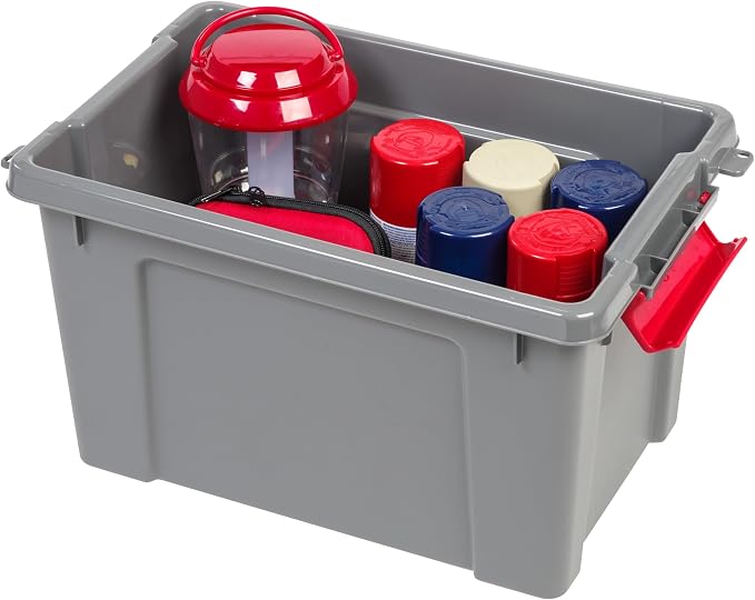 IRIS USA 6-Pack 5 Gal Heavy Duty Lockable Storage Totes with lids, Gray | Built for tools, hardware, emergency supplies and small equipment, Stackable design keeps spaces organized