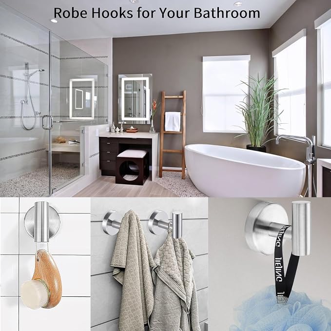 Kruodop Towel Hooks for Bathroom,2 Packs Wall Mount Towel Holder,Gold Matte Wall Robe Hook,Stainless Steel Heavy Duty Door Hanger Towel Hook for Kitchen, Bedroom,Hotel,Pool,Coats and Keys