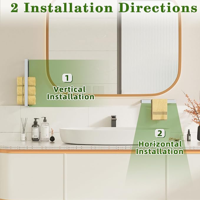 Alise 12 Inch Hand Towel Holder Towel Bar for Bathroom Wall Mounted,Chrome | Towel Rack for Bathroom Lavatory,SUS304 Stainless Steel Towel Rail for Bath Kitchen Walls,Self-adhesive or Drilling Mount