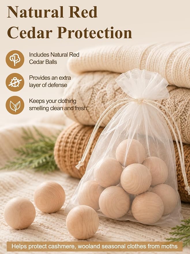 punemi 50L Cashmere Sweater Storage Bag with Steel Frame, 1 Pack, Grey | Natural Cedar Balls Included, Clear Window, for Cashmere, Wool Sweaters & Knitwear, Closet & Bedroom Storage