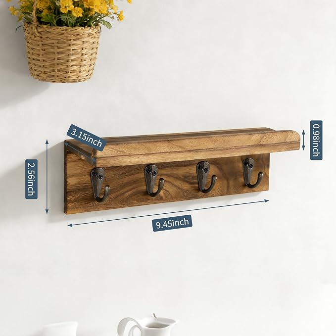 Gulex Key Holder Wall Mount, Rustic Wooden for Organize Keys and Mail