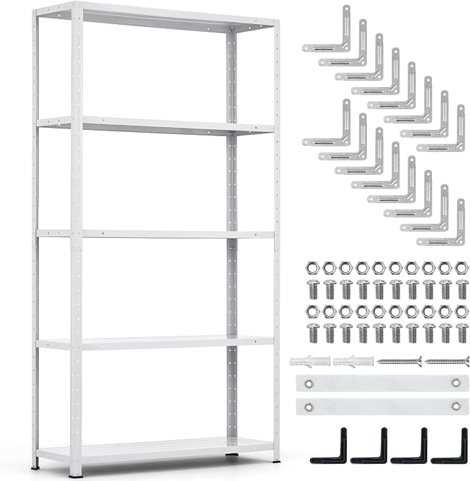Storage Shelves, Heavy Duty Garage Storage Shelves 5-Tier Metal Shelving Unit for Kitchen Pantry Basement Bathroom Laundry, Adjustable Shelving, 2500 LBS Capacity, 35.4" L x 12" W x 68" H
