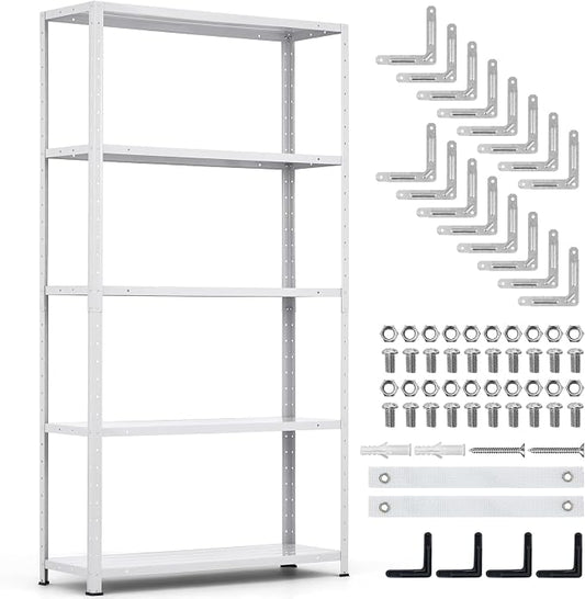 Storage Shelves, Heavy Duty Garage Storage Shelves 5-Tier Metal Shelving Unit for Kitchen Pantry Basement Bathroom Laundry, Adjustable Shelving, 2500 LBS Capacity, 35.4" L x 12" W x 68" H