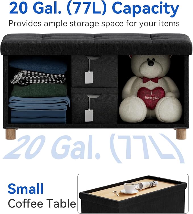 BRIAN & DANY 30 Inches Folding Storage Ottoman Bench, Ottoman with Storage Bench for Bedroom, Living Room, Entryway, Foot Rest with Legs, Black