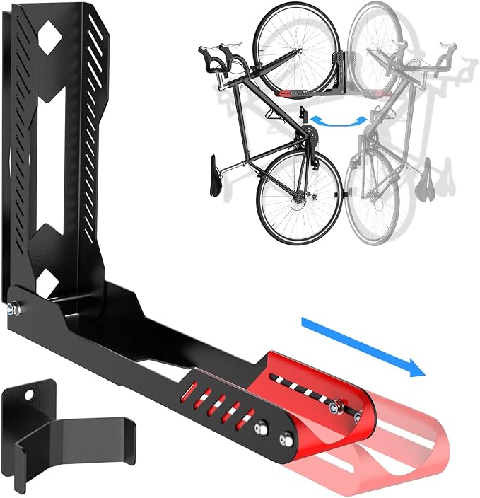 IMAYCC Swivel Bike Wall Mount, No Lift Bike Rack, Holds Up to 88 lbs, Black, 26"D x 5.3"W x 5.3"H