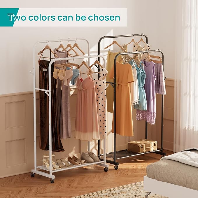 SINGAYE Wardrobe Standing Closet Clothing Rack With Shelf Hanging Clothes | Wardrobe Open Compact Small Metal Garment Hanger Stand Alone Free Standing Black Closet Rack Storage Organizer Heavy Duty