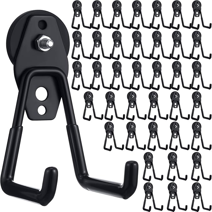 Landhoow 38 Pcs Large Magnetic Hooks Heavy Duty Garage Magnet Hooks Strong Storage Utility Magnetic Hangers with Anti Slip Rubber Coating for Indoor and Outdoor Hanging (Black)