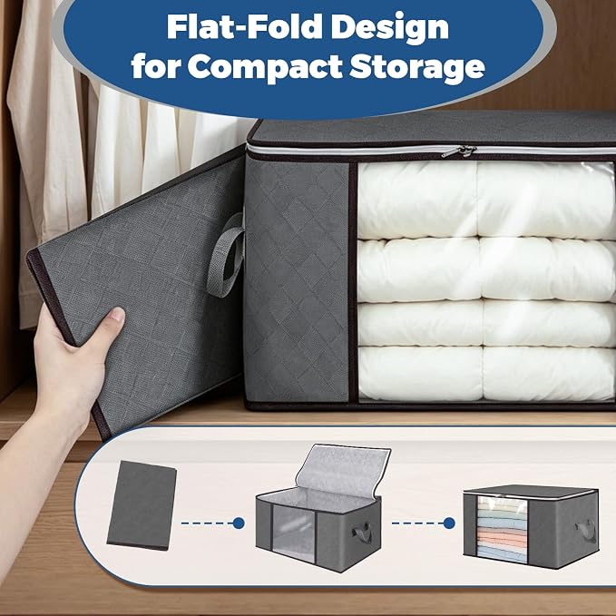 Pterying 10Pack Closet Organizers and Storage Bags with Clear Window & Reinforced Handle, Foldable Clothes Storage Bins with Zippers for Comforter, Blankets, Bedding