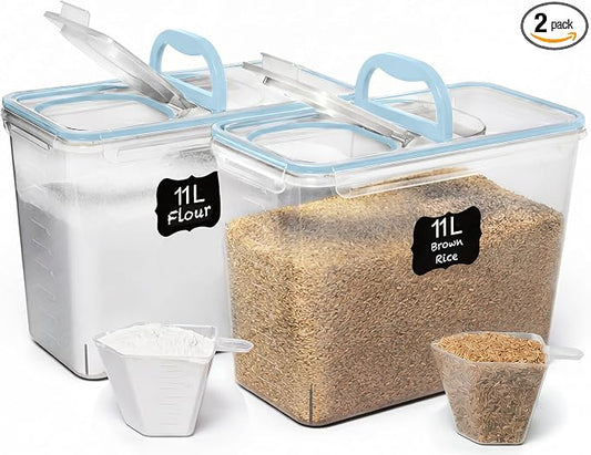 Shazo 2 PC (11L | 372 oz) Flour Sugar Storage Containers with Spout Lid & Easy Carry Handle - BPA Free Extra Large Airtight Food Storage Containers with Lids - Rice Canisters Sets for Kitchen & Pantry