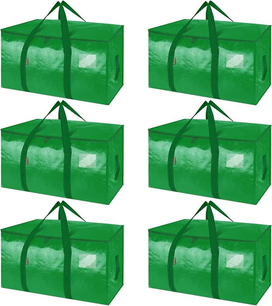 BALEINE 6-Pack Oversized Moving Bags with Reinforced Handles, Heavy-Duty Storage Tote for Clothes, Moving Supplies (Light Green, 6-Pack)