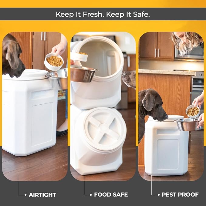 Vittles Vault Traditional Pet Food Storage Container For Dog Kibbles/Bird Seed/Oatmeal/Rice/Flour/Cereal, BPA Free Plastic, Sealed Airtight For Cat Food, Up To 60 lb, Made in USA, With Scoop, Gray