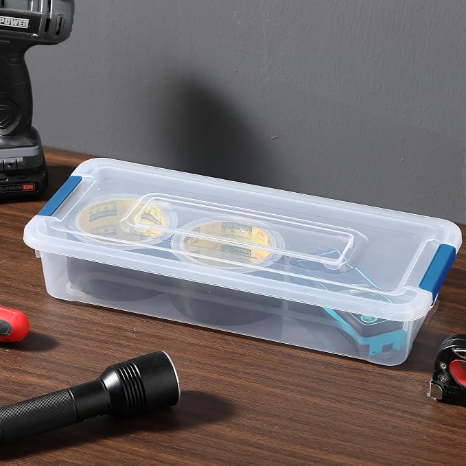 novelinks 4 Quart Clear Plastic Storage Containers with Lids (8 Pack) | Storage Bins with Lids, Stackable Small Clear Bins, Craft Storage Box, Paper Storage, Under Bed Storage Bins, Pencil Box
