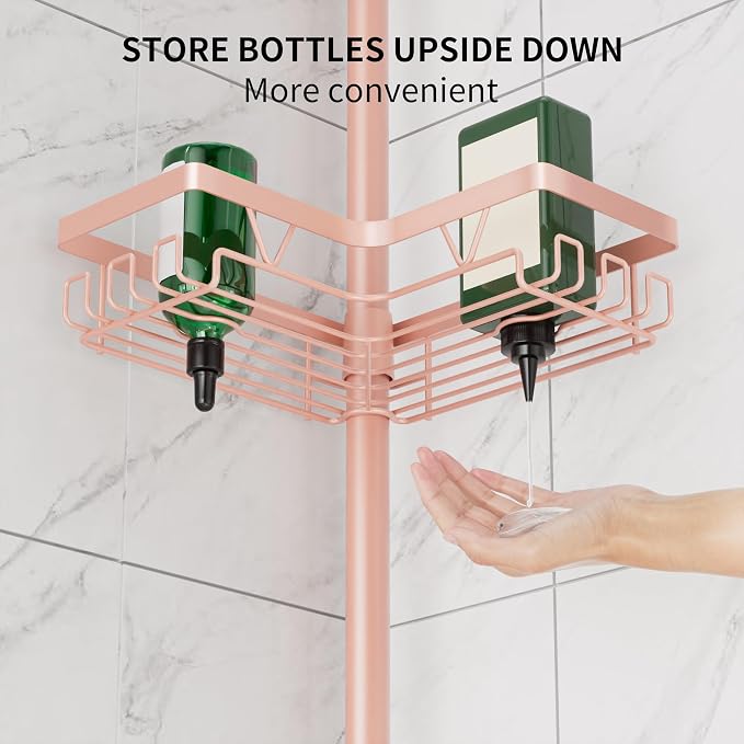 DAOYA Corner Shower Caddy Tension Pole - 4‑Tier Adjustable Shower Shelf Organizer Space‑Saving Bathroom Storage for Bathtub or Floor, Apricot