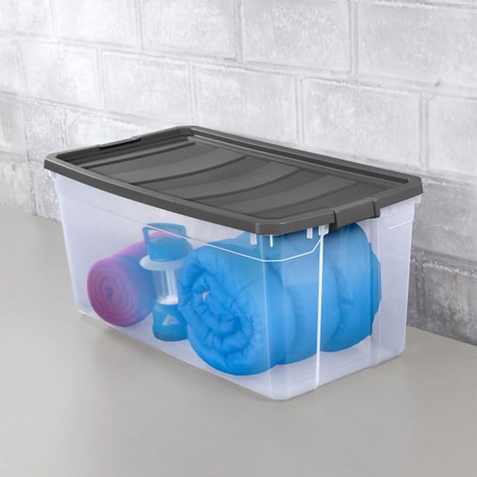 Sterilite 9-Pack Modular Stacker Box, Durable Clear Plastic Storage Bins with Latching Lids, 200 Quart - Stackable Organizing Container Boxes for Closet, Bathroom, and Office
