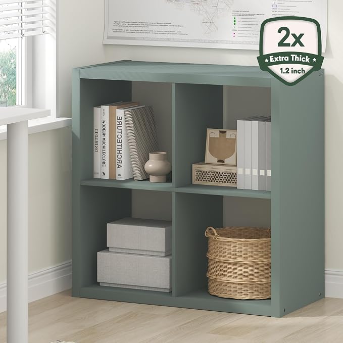 Furinno Cubicle 4-Cube Book Shelf, Extra Thick Frame Bookshelf, Light Grey | 14.6" x 30" x 30", Reversible Bookcase with Open Back, for Living Room, Bedroom, Home Office