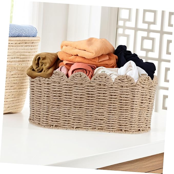 Hemobllo Hand-woven Paper Rope Storage Basket Sturdy Frame Woven Container for Organizing Home Sundries Practical Decorative Basket for Living Room and Bedroom Storage