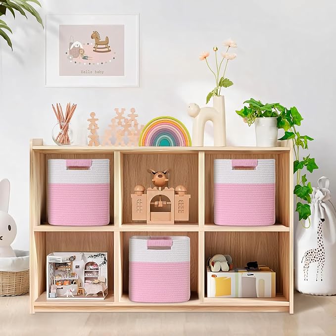 11 Inch Storage Cubes, 3 Pack Cube Storage Bins for Organizing, Cotton Rope Woven Baskets for Shelves, Bathroom, Kids Room, Closets, Baby Nursery