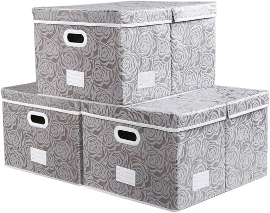 PRANDOM Extra Large Collapsible Storage Boxes with Lids Fabric Decorative Storage Bins Cubes Organizer Baskets with Cover Handles Divider for Bedroom Closet Living Room 19.6x15.7x11.8 Inch 3 Pack