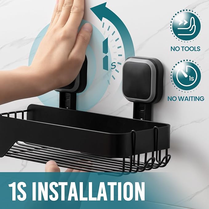 TAILI Shower Caddy Suction Cup Stainless Steel Shower Shelves Black 2pack