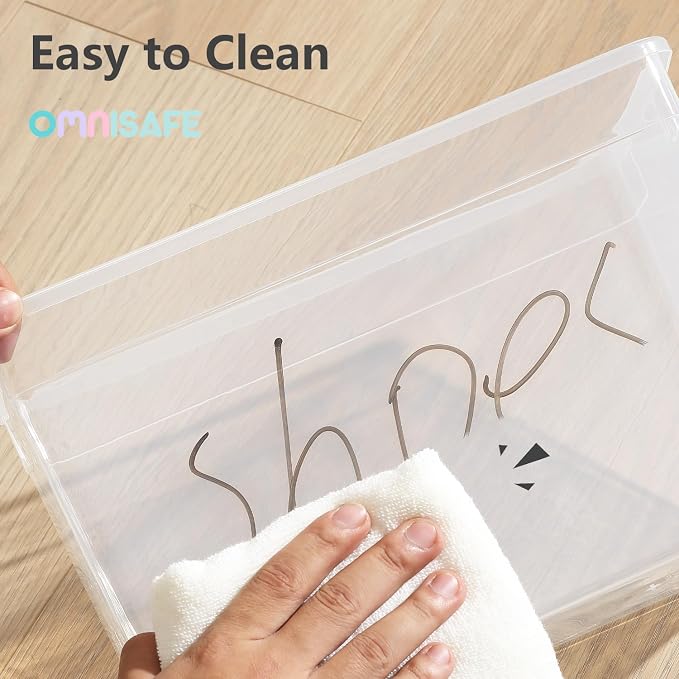 Stackable Plastic Storage Shoebox, BPA-Free Nestable Container with Latching Lid to Organize Shoes, See-Through Box for Home and Office, Multi-Purpose Clear Bins (12 Pack 6 Quart) | BPA-Free, Nestable, Home and Office, Latching Lid, Multi-Purpose