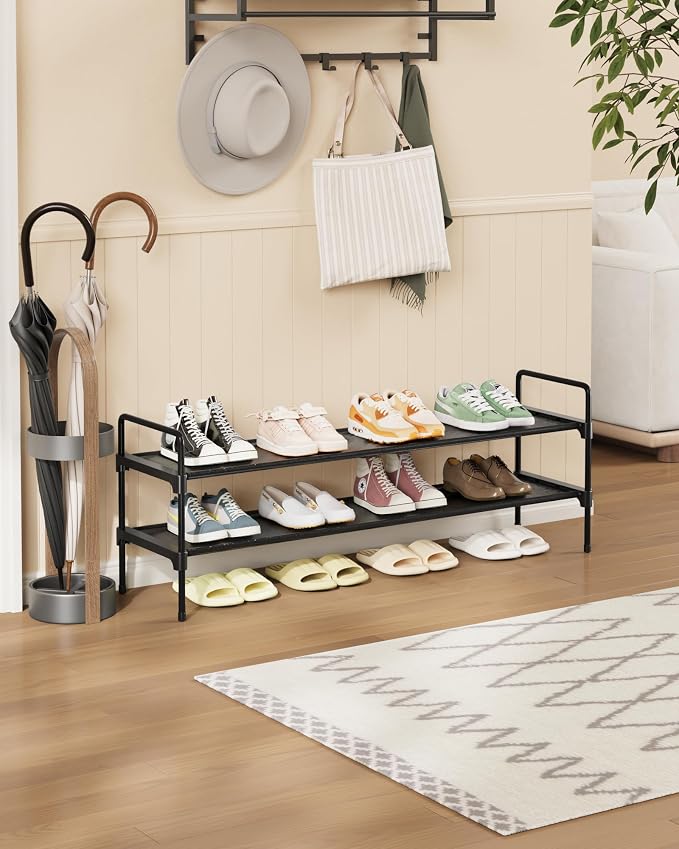 Kitsure Long Shoe Rack for Closet, 36.1" Wide - 2 Tiers, Black | Shoe Organizer for Front Door Entrance, Stackable Shoe Shelf, Closet Organizers and Storage