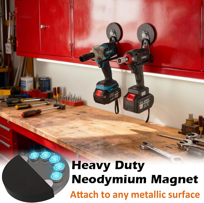MUTUACTOR Upgraded Magnetic Hooks Heavy Duty,40lbs Anti-Scratch Garage Large Magnet Hooks,2-Pack Super Strong Magnetic Garage Hooks for Organizing Impact Drivers Trailer Cord Garden Tool Box