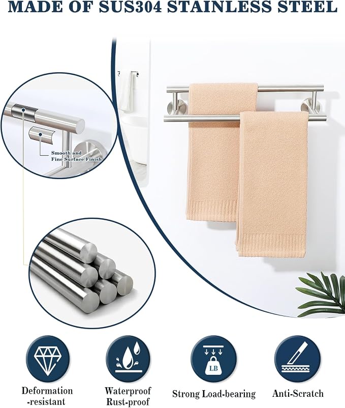 Alise Double Towel Bar,16" Towel Racks for Bathroom Wall Mounted,Nickel | Bathroom Towel Rack SUS304 Stainless Steel Bathroom Towel Holder Quick Drying Hand Towel Holder Towel Bar for Walls