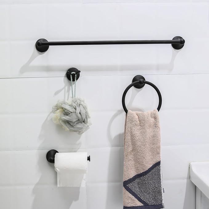 4 Piece Antique Bathroom Hardware Accessories Set Matte Black,24 Inch Towel Bar Set,Towel Rack Set,Bathroom Towel Holder Set