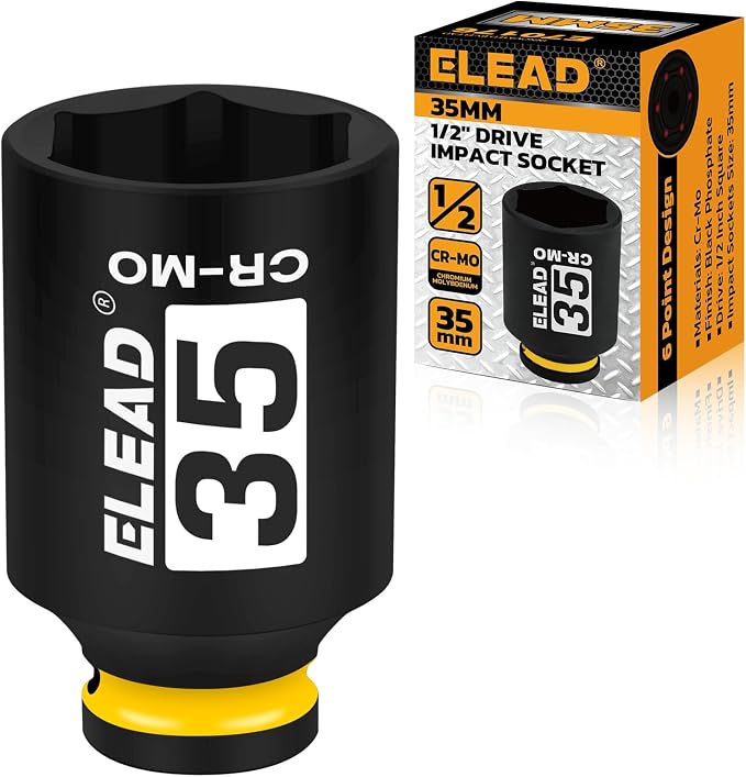 35 mm Socket 1/2" Drive Deep Impact Socket, Metric 6 Point 1/2-inch Drive Impact Axle Nut Sockets, CR-MO Nut Socket Set, Oil Filter Sockets, Tools for Easy Removal of Axle Shaft Nuts